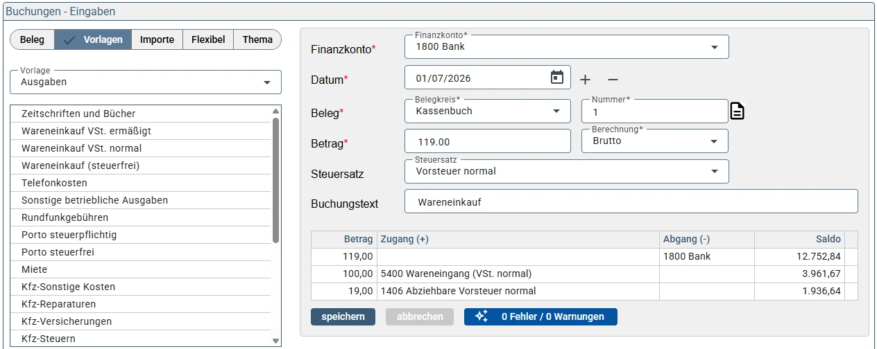 Buchen mit Vorlagen