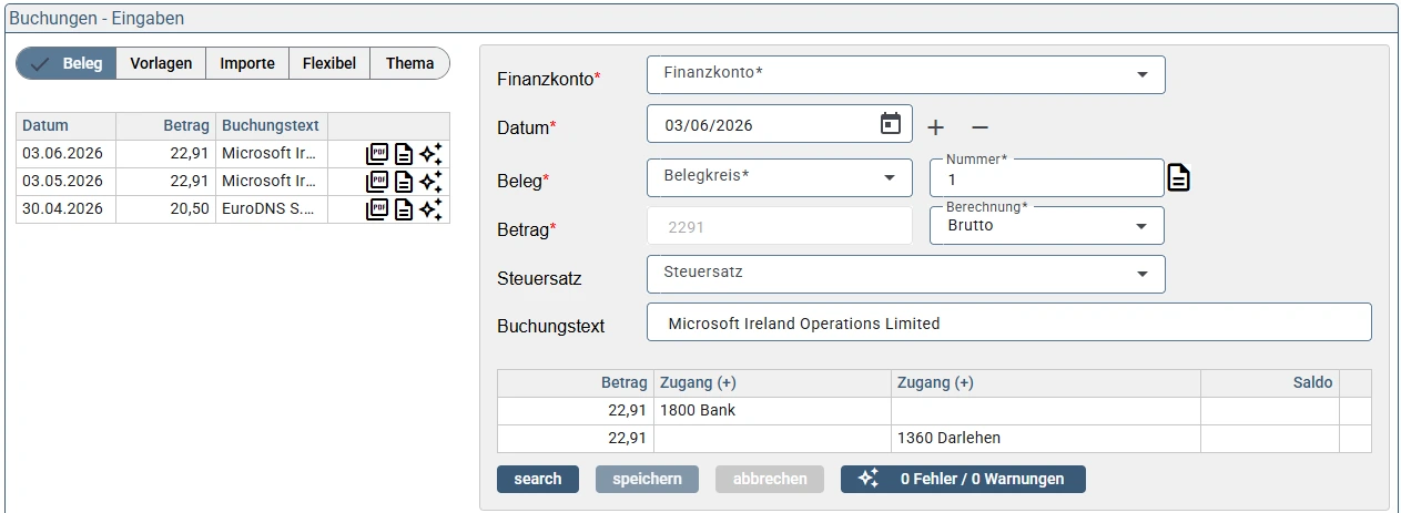 Buchen von Belegen